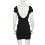 Short Sleeve Solid Color Lace Patchwork Mini Dress GPKJ MR49116