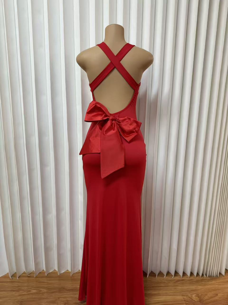 Sexy Backless Bow Maxi Dress GADE 9801