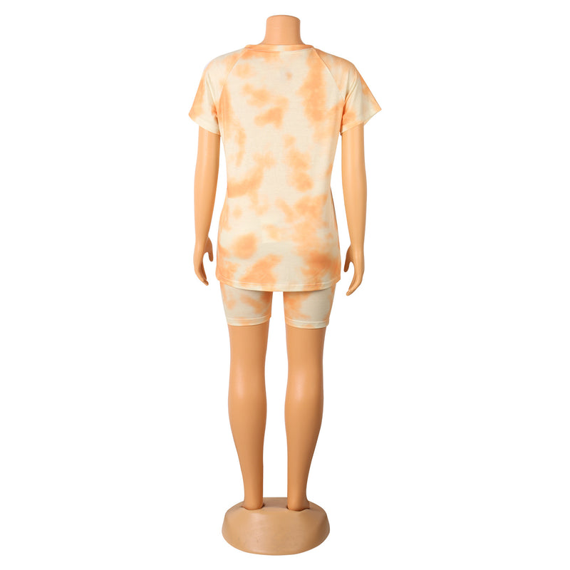 Casual Sports Tie Dye Short Sleeve Shorts Two Piece Set GOSD OS6074