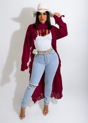 Solid Knitted Tassel Long Sleeve Irregular Sweater Top TR 1188