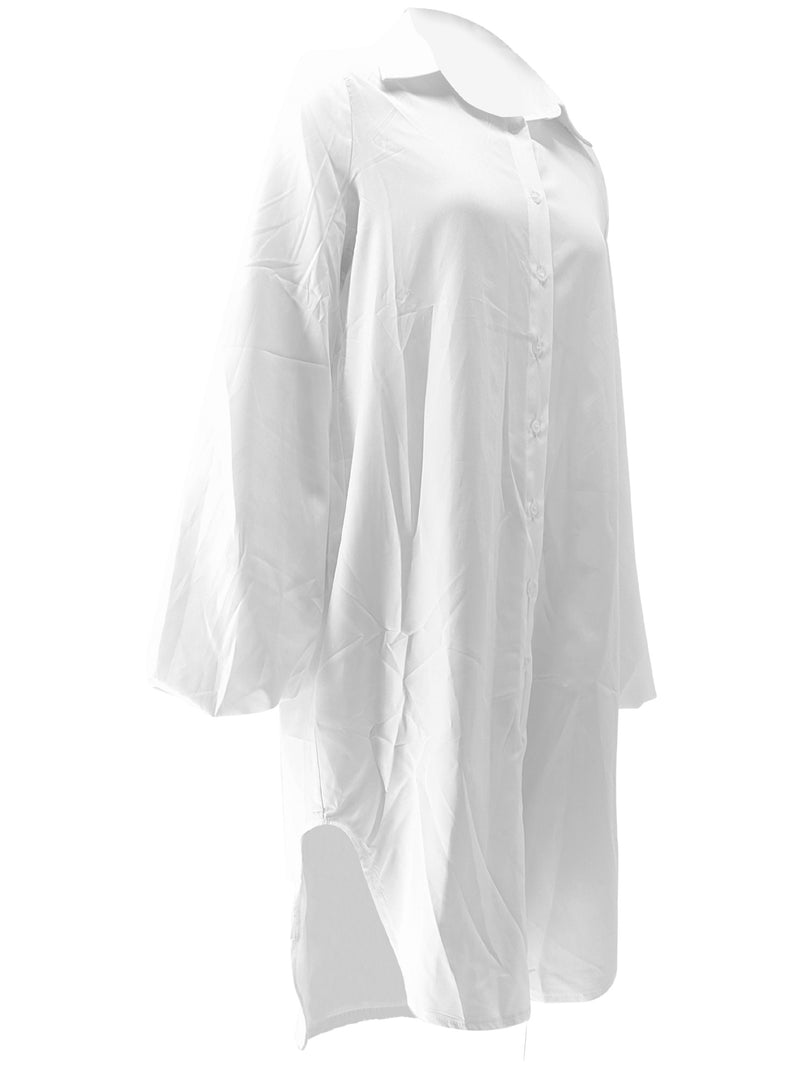 Plus Size Long Sleeve Solid Color Shirt Dress QYMF 3108