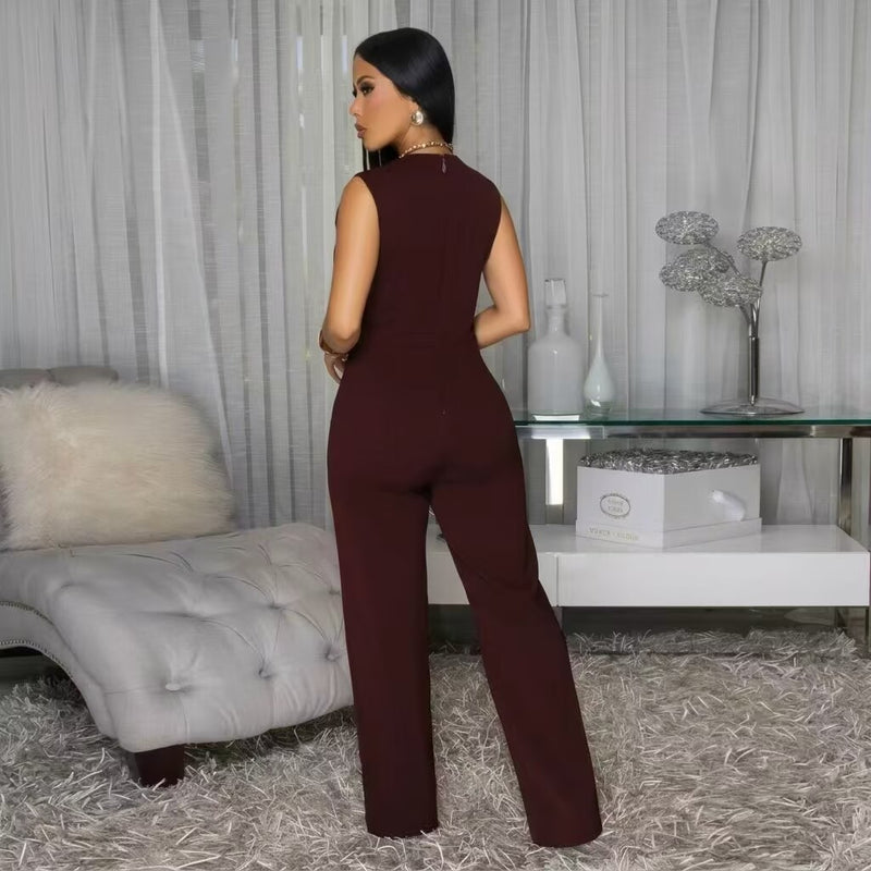Sleeveless Blazer Vest Wide Leg Jumpsuit OSM 4499