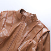 Long Sleeve Ultra Short Zipper Leather Jacket GPBY 1513