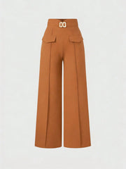 Metal Clasp Loose Straight Pants SH 391468