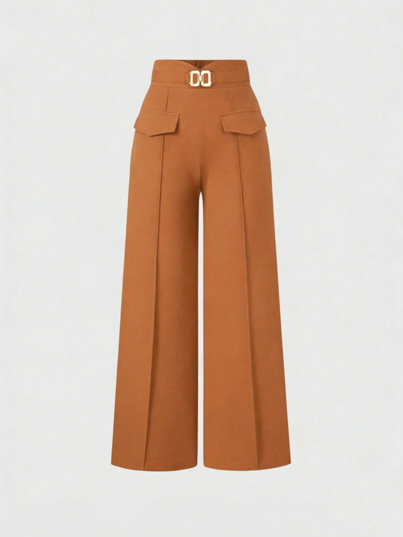 Metal Clasp Loose Straight Pants SH 391468