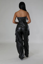 Plus Size Off Shoulder PU Leather Jumpsuit GHXF HX0395