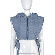 Denim Hollow Out Straps Hooded Vest GBTF 9124