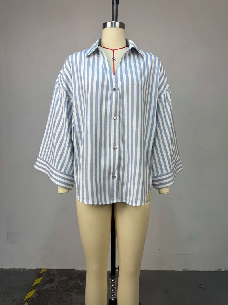 Stripe Lapel Loose Shirt GCNE 72888
