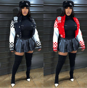Ribbed Color Block Print Baseball Jacket YNSF 2663