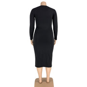 Plus Size 5XL Solid Color Long Sleeve Skinny Bodycon Midi Dress Without Belt OSIF 20972