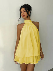 Sexy Backless Solid Color Mini Dress GYWO 55056