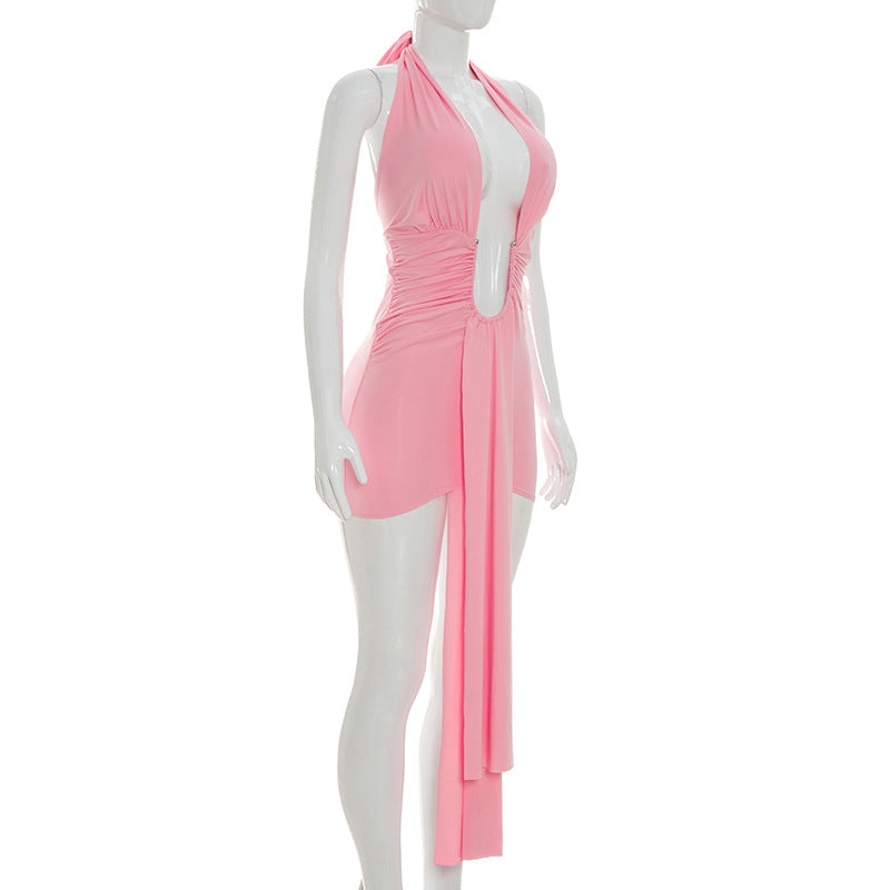 Deep V Neck Halterneck Mini Dress GSZM C26DS181