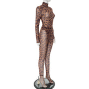 Mesh Long Sleeve Bodysuit Tight Two Piece Pants Set GSBD D25ST200