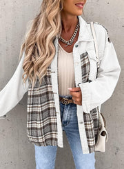 Denim Long Sleeve Plaid Shirt Jacket GOFY W220239