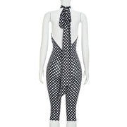 Polka Dot Print Backless Seventh Jumpsuit GDSF D26JP260