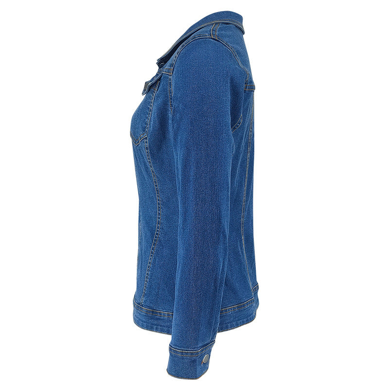 Long Sleeve Lapel Pockets Denim Coat GDAM 218619
