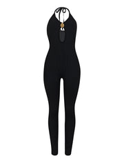 Solid Color Hollow Out Backless Jumpsuit FENF 6056