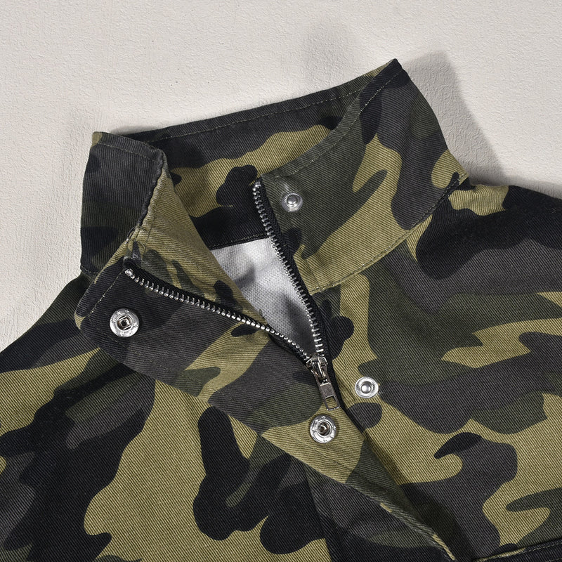 Tie Up High Collar Camouflage Coat GNZD 7831TG