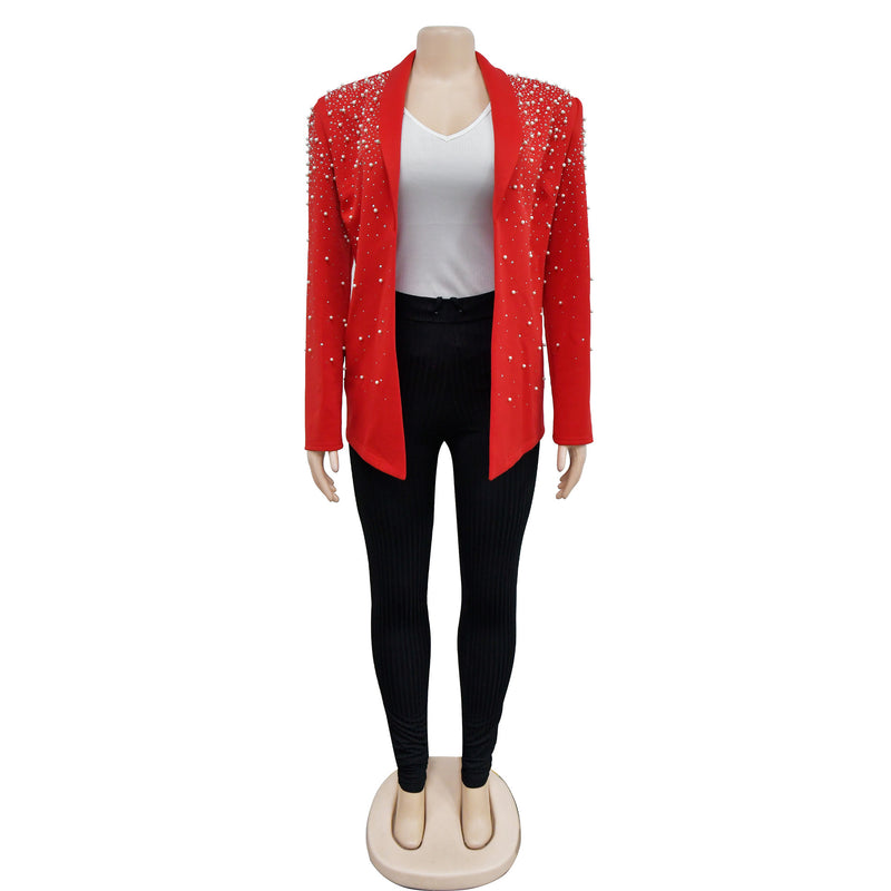 Solid Bubble Bead Lapel Long Sleeve Blazer BY 6590
