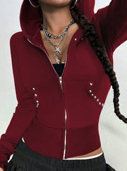 Solid Color Hooded Long Sleeve Sweatshirt Coat GYXN 73122