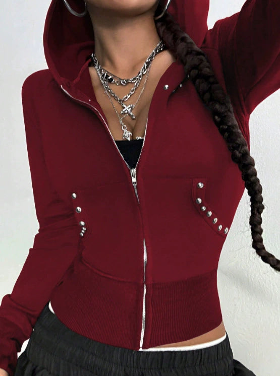 Solid Color Hooded Long Sleeve Sweatshirt Coat GYXN 73122