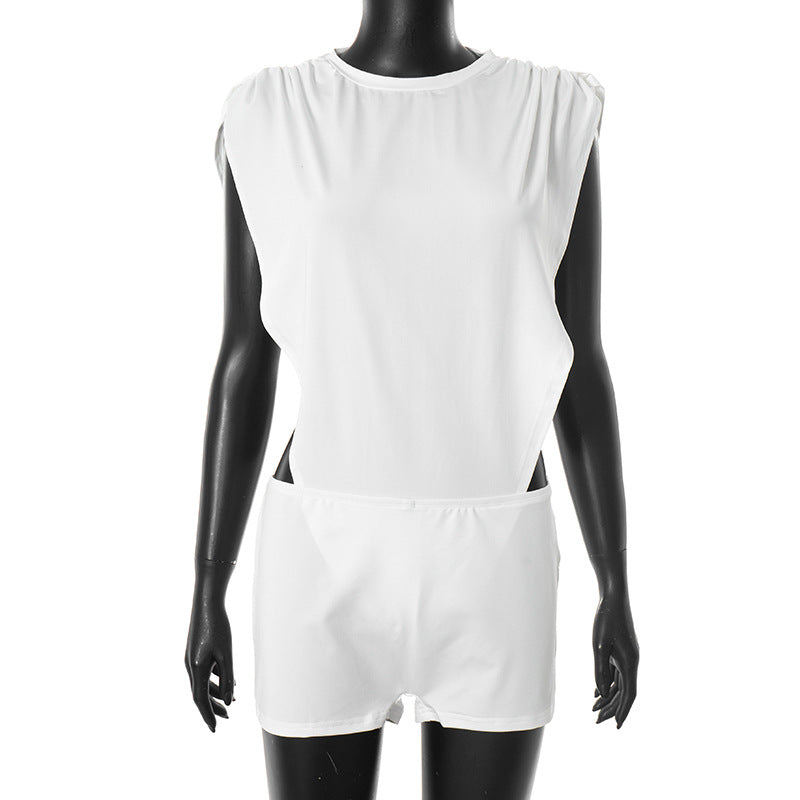 Solid Color Sleeveless Bodysuit Short Suit MXBF J25ST135