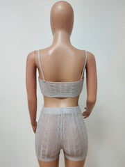 Sexy Knitted Cami Top And Shprts Two Piece Sets LSD 9802