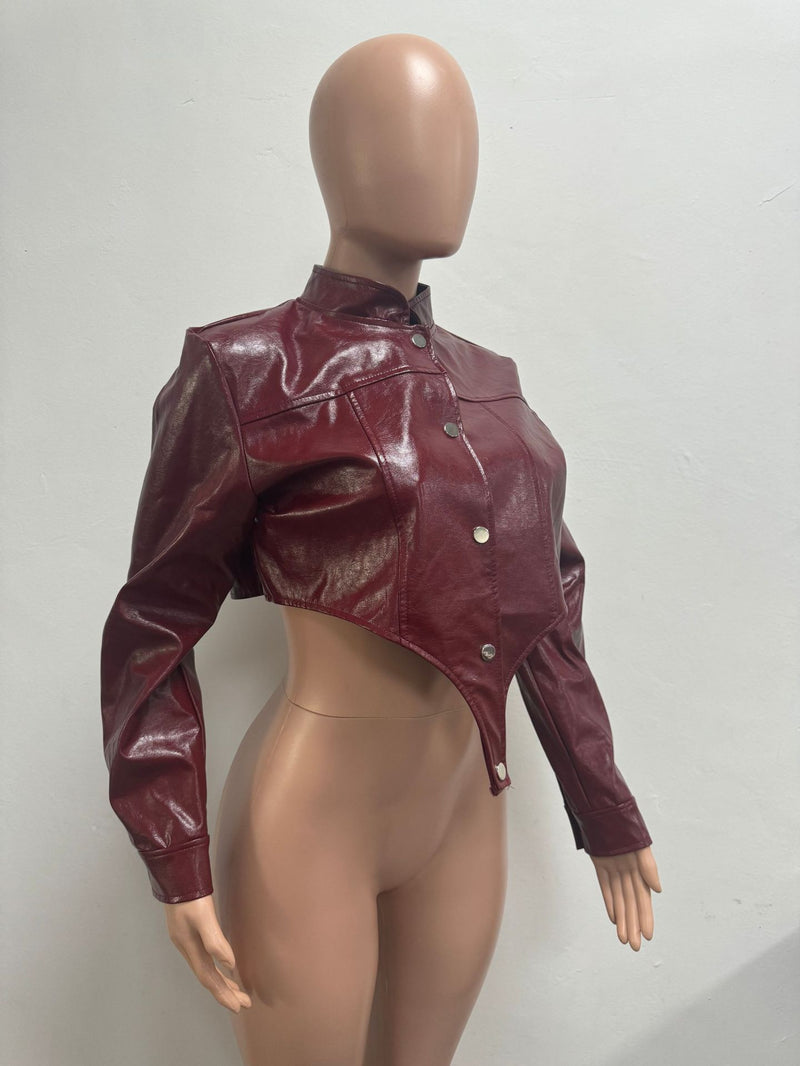 Long Sleeve Leather Short Coats YMEF 57075