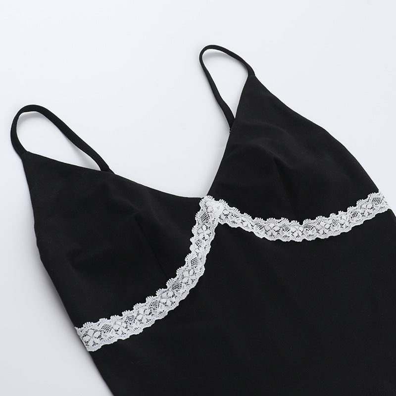 Lace Patchwork V Neck Sling Tank Tops FL ZX25015PFO