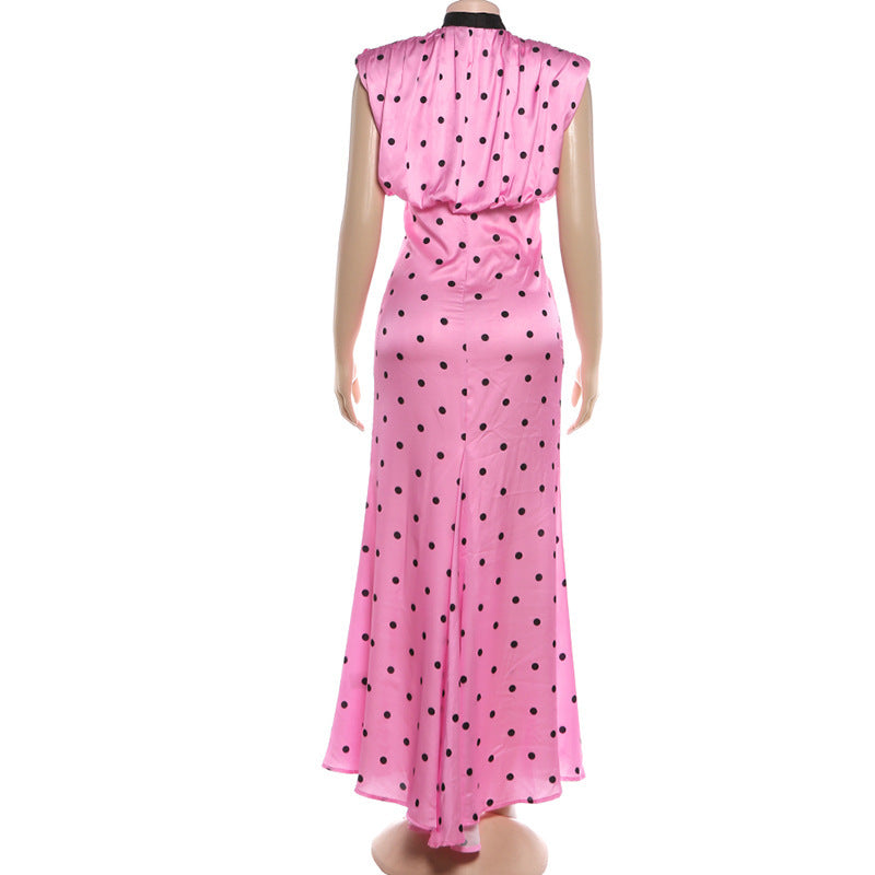 Polka Dot Print Sleeveless Maxi Dress XEF K6D10158A
