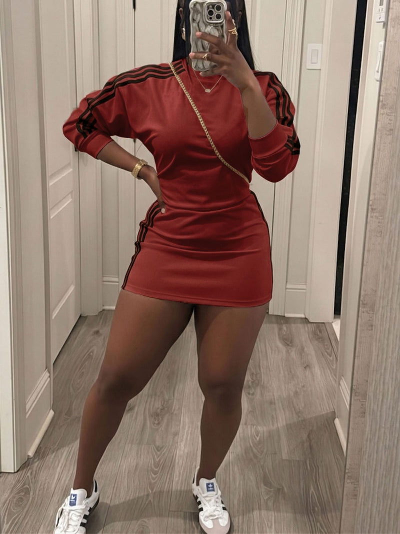 Stripe Sport Long Sleeve Mini Dress HNIF MC011