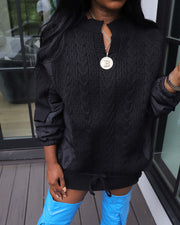 Casual Loose Spliced Knit Drawstring Cotton Coat ZSD 0631