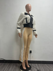 Faux Fur Collar Patchwork Leather Jacket with Lining YMEF 58015