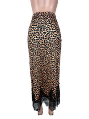 Leopard Print Lace Patchwork Long Skirts SHD 8100