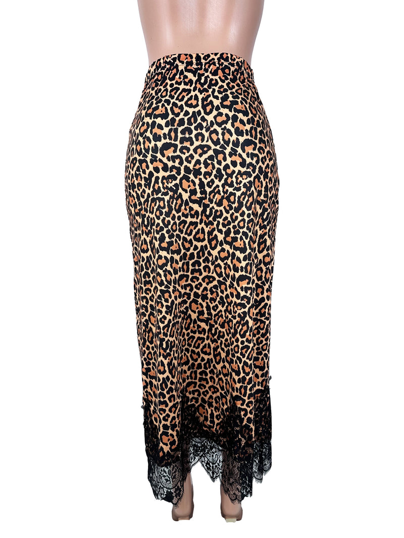 Leopard Print Lace Patchwork Long Skirts SHD 8100