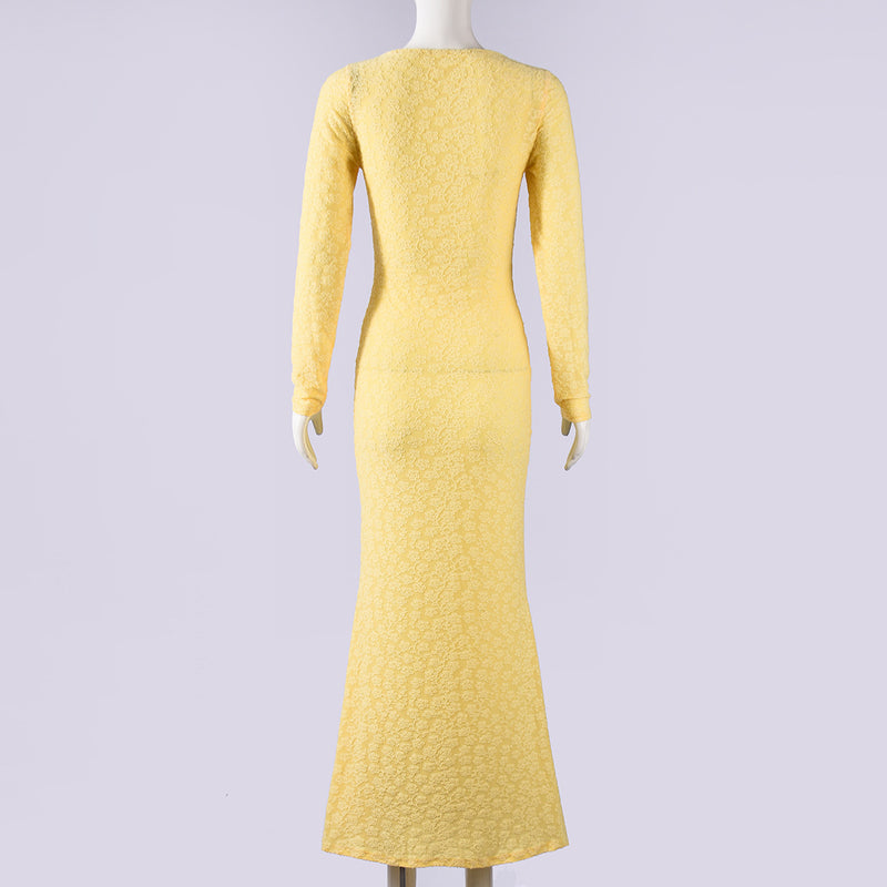 Long Sleeve Hollow Out Maxi Dress GNZD 32720DBY