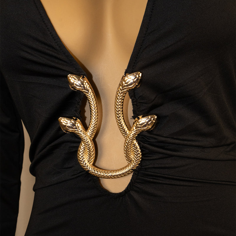 Deep V Neck Long Sleeve Bodycon Dress GZIY 6372