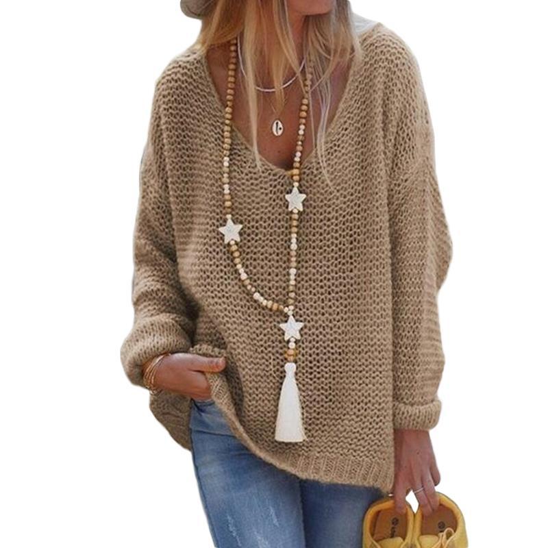 V Neck Long Sleeve Knit Sweater GBLH 156