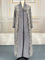 Pleated Print Cardigan Long Coats GZRF 77102