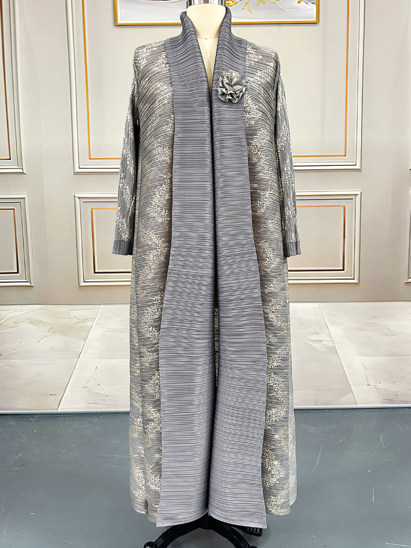 Pleated Print Cardigan Long Coats GZRF 77102