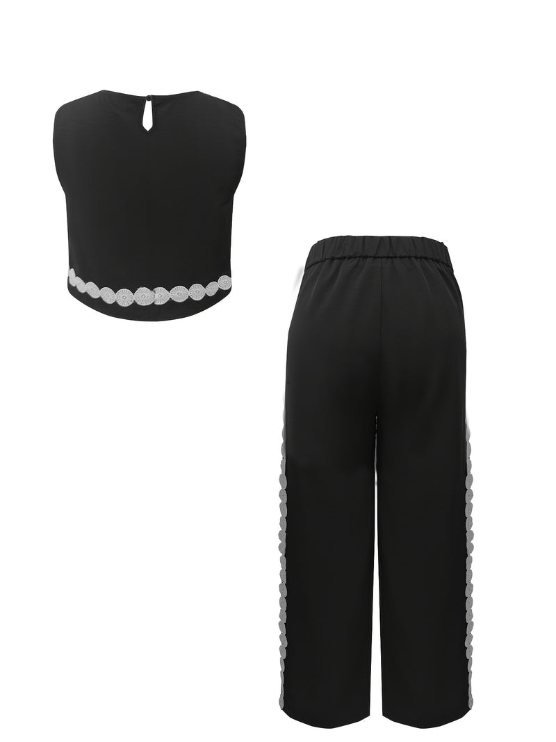 Plus Size Fashion Embroidered Tank Top and Pants Set ZDF 33518