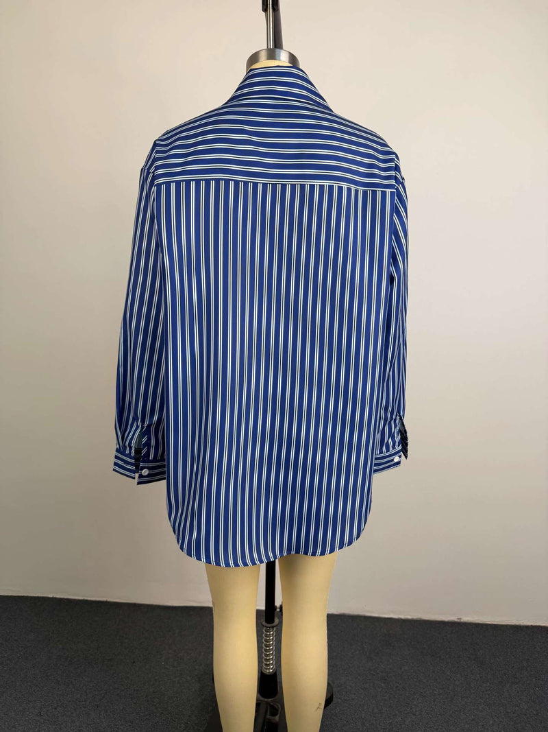 Stripe Long Sleeve Loose Shirt GCNE 75184