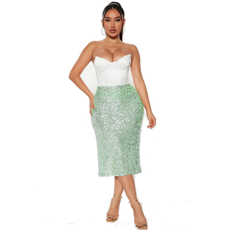 Solid Color Sequin Half Body Skirt GYOM 8886