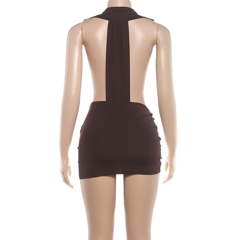 Sexy Deep V Neck Mini Dress XEF K6S13989A
