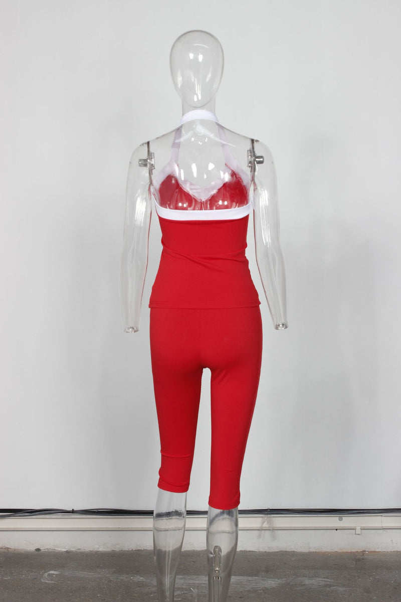 Halterneck Tank Top Skinny Mid Length Pants Set YWXS XS XS5205