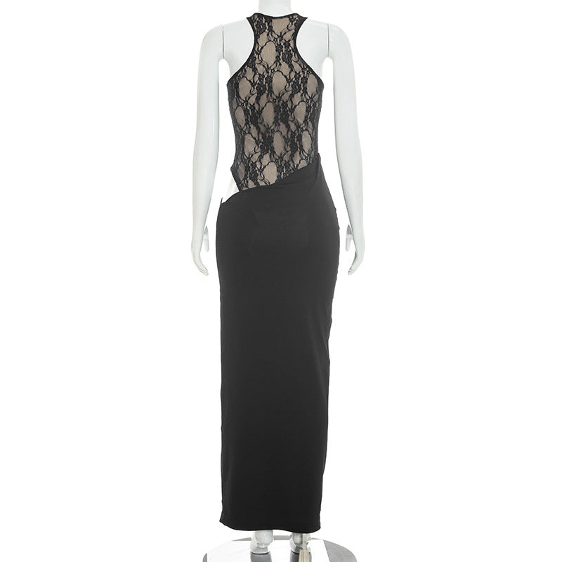 Lace Patchwork Sleeveless Maxi Dress GSZM D26DS244