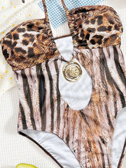 Leopard Print Hollow Out One Piece Swimsuit CSYZ G639KY