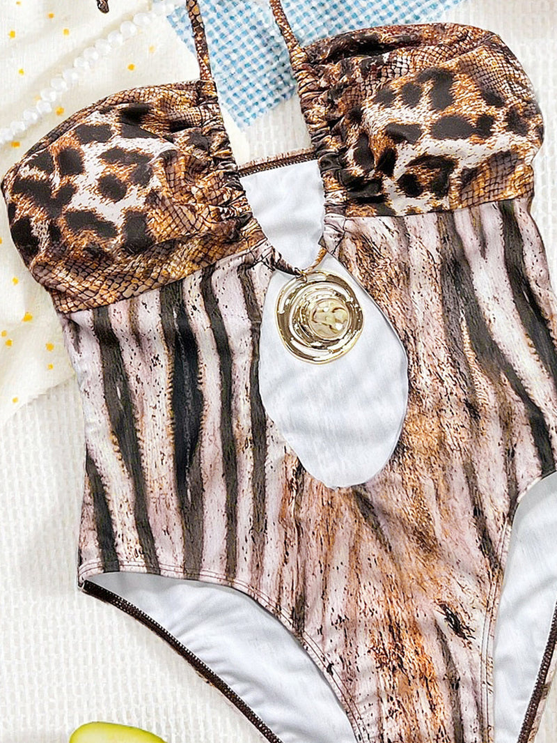Leopard Print Hollow Out One Piece Swimsuit CSYZ G639KY