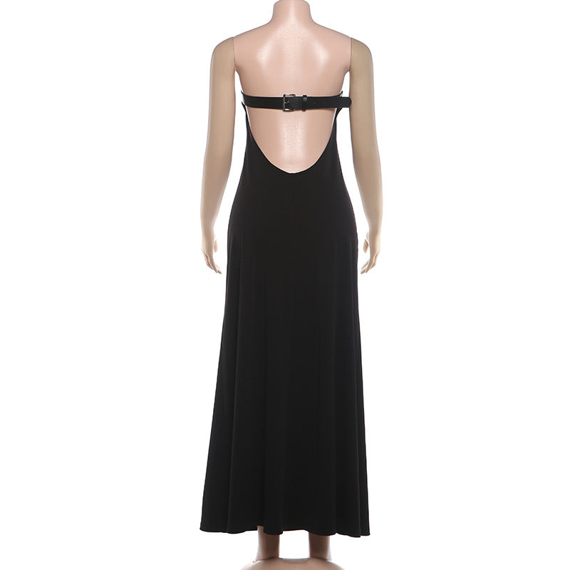 Solid Color Backless Maxi Dress GYME K6D14269A