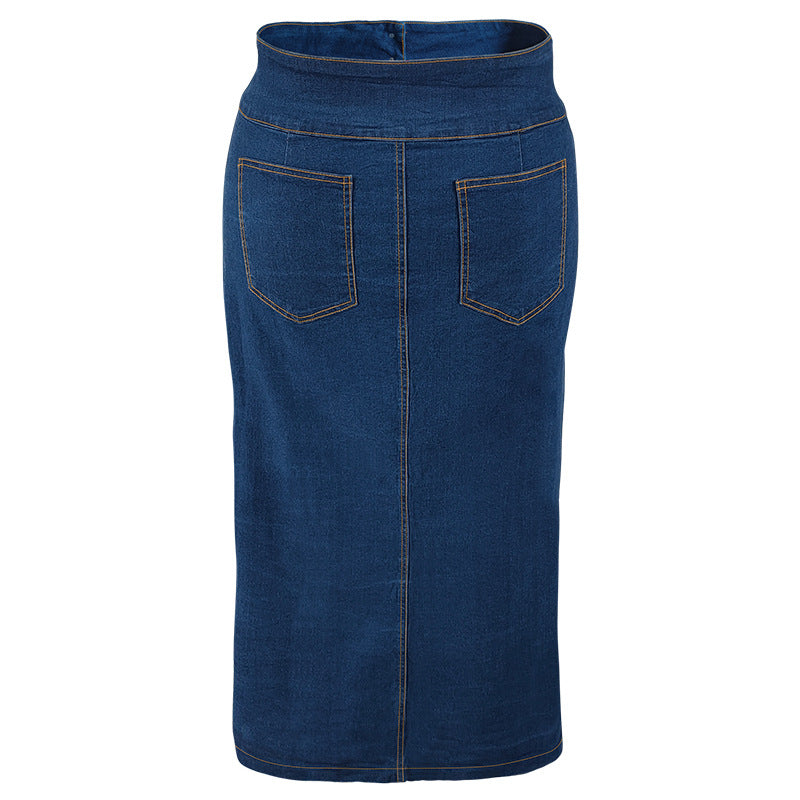 Plus Size Button Fake Pocket Denim Skirt GDAM 048